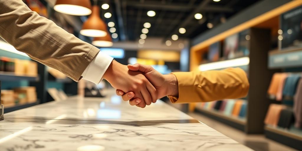 A trusted handshake in a shop